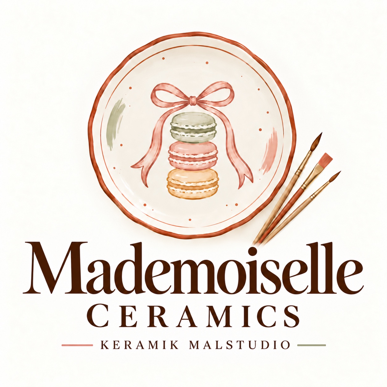 Mademoiselle Ceramics: Teller mit Schleife, Macarons und Pinseln